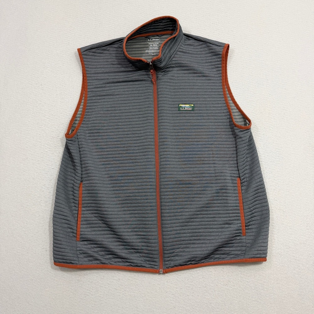 L.L.Bean Vest Men XL Gray Airlight Knit Full Zip Quilted Pockets 513274 Outdoors